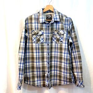 Fox Racing Men's Plaid Button-Down Shirt Size Medium Long Sleeve Blue Gray